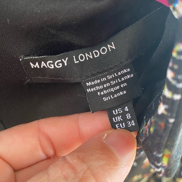 Maggy London Stunning Black Fitted Structured Dress with Color Sprays size 4 - Picture 5 of 7